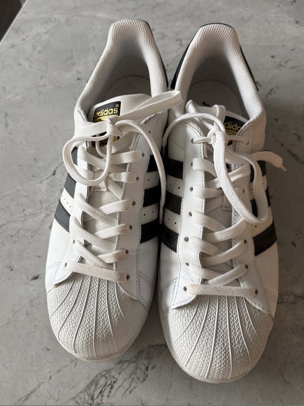 adidas mendWhite and Black Signature Shell Toe Superstar Sneakers